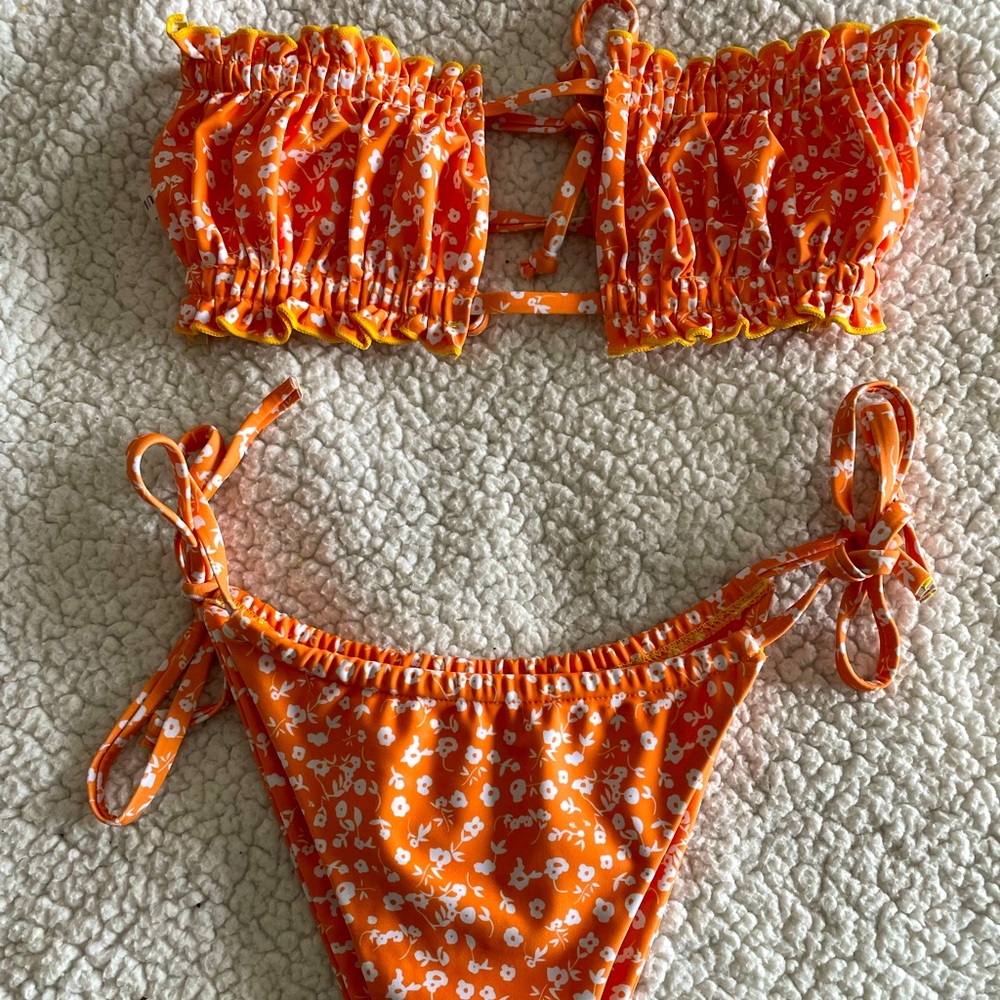 Zaful orange and white floral bikini